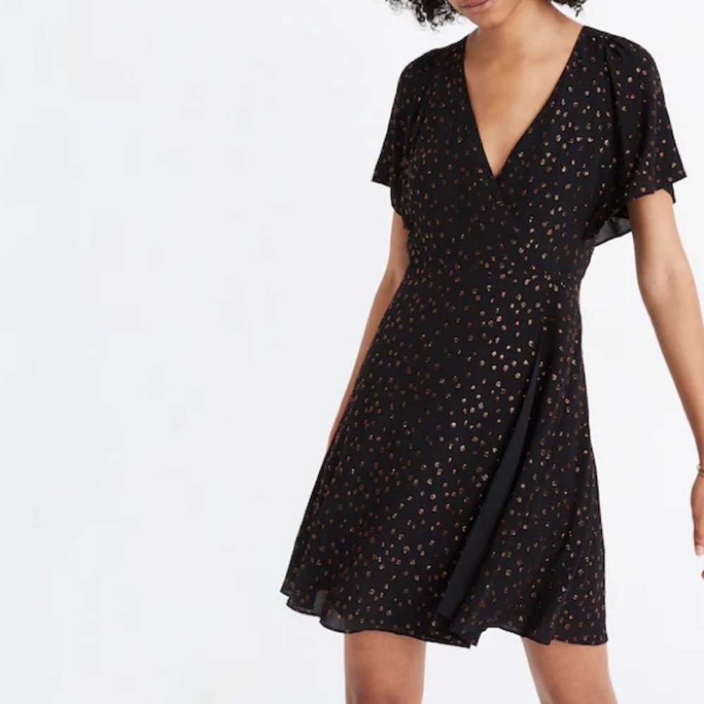 Madewell Cape-Sleeve Mini Dress in Metallic Dots Women's Size 00 NWT chic‎ girly